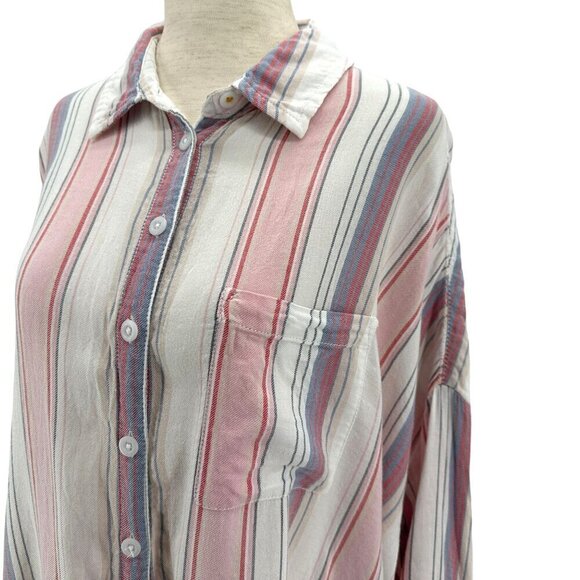 Anthropologie Pilcro The Bo Boyfriend Striped Oversized Button Top Womens XS - Picture 2 of 9